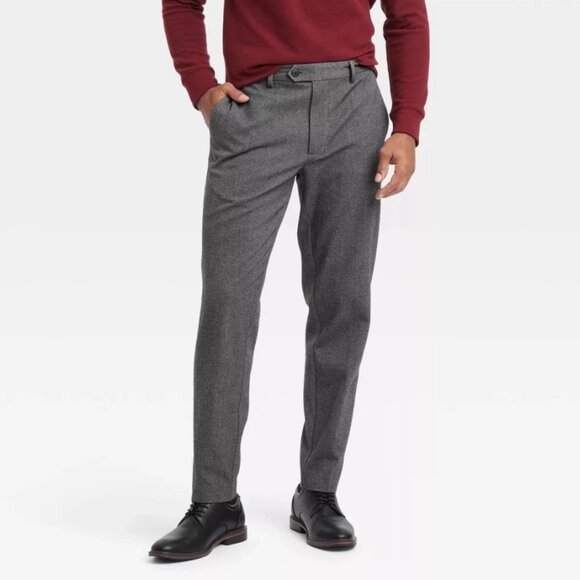 Goodfellow & Co Men's Gray Slim Fit Trousers Tapered Leg Woven Fabric Fly Button - Picture 1 of 15